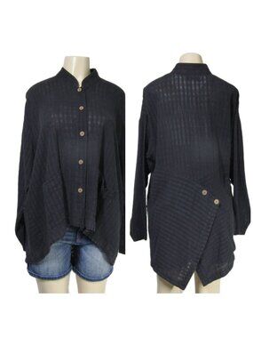 YASUKO KURISAKA Lagenlook Asian ASYMMETRICAL Boho Artsy Festival Black Jacket OS